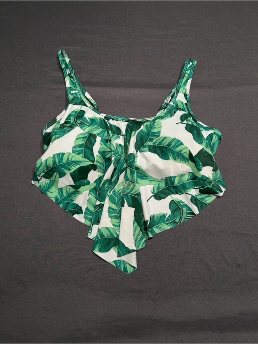 Shein Green Tropical Palm Leaf Print Flounce Bikini Top